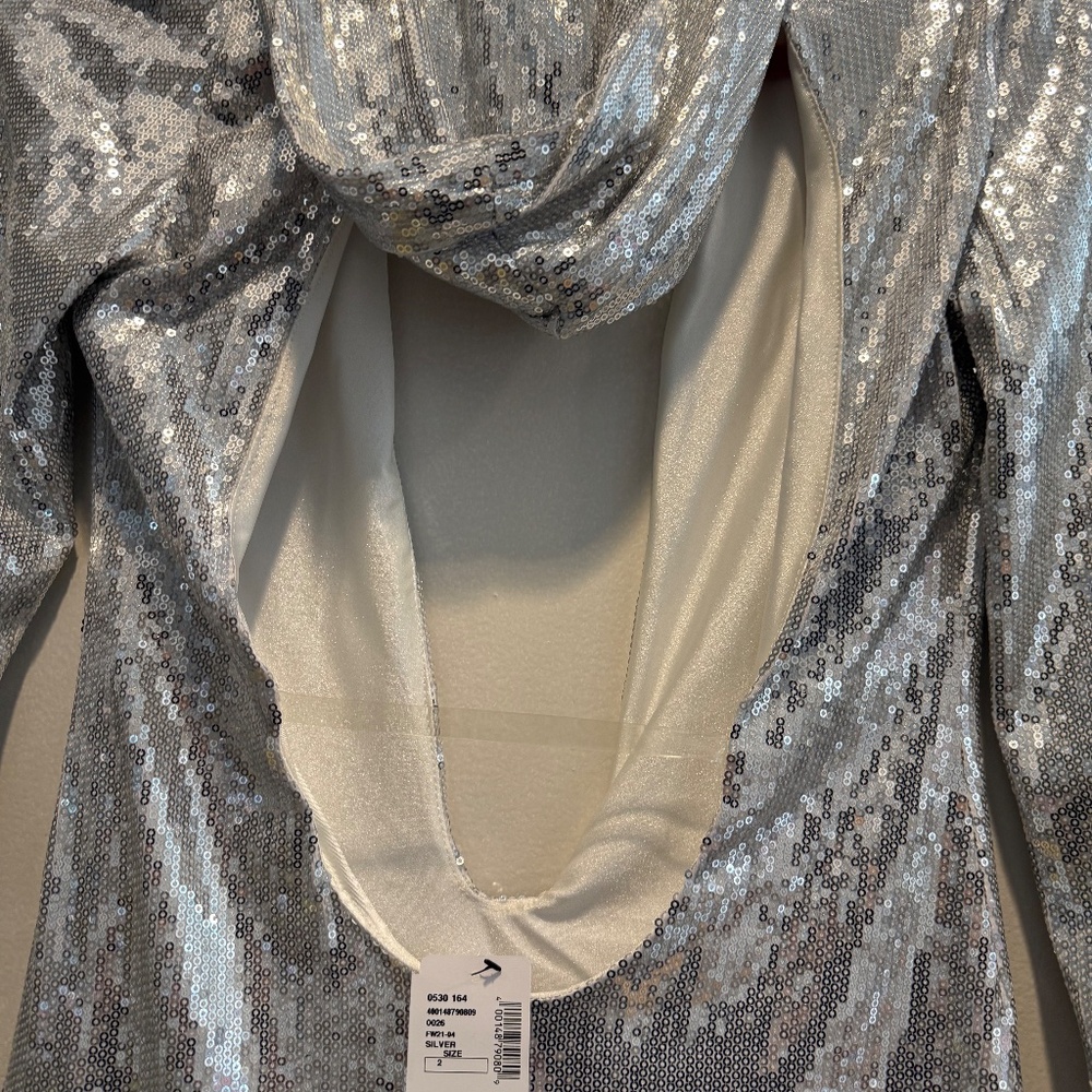 Christian Cowan Silver Sequin Hoodie Mini Dress – Size 2 (NWT) - Picture 6 of 13